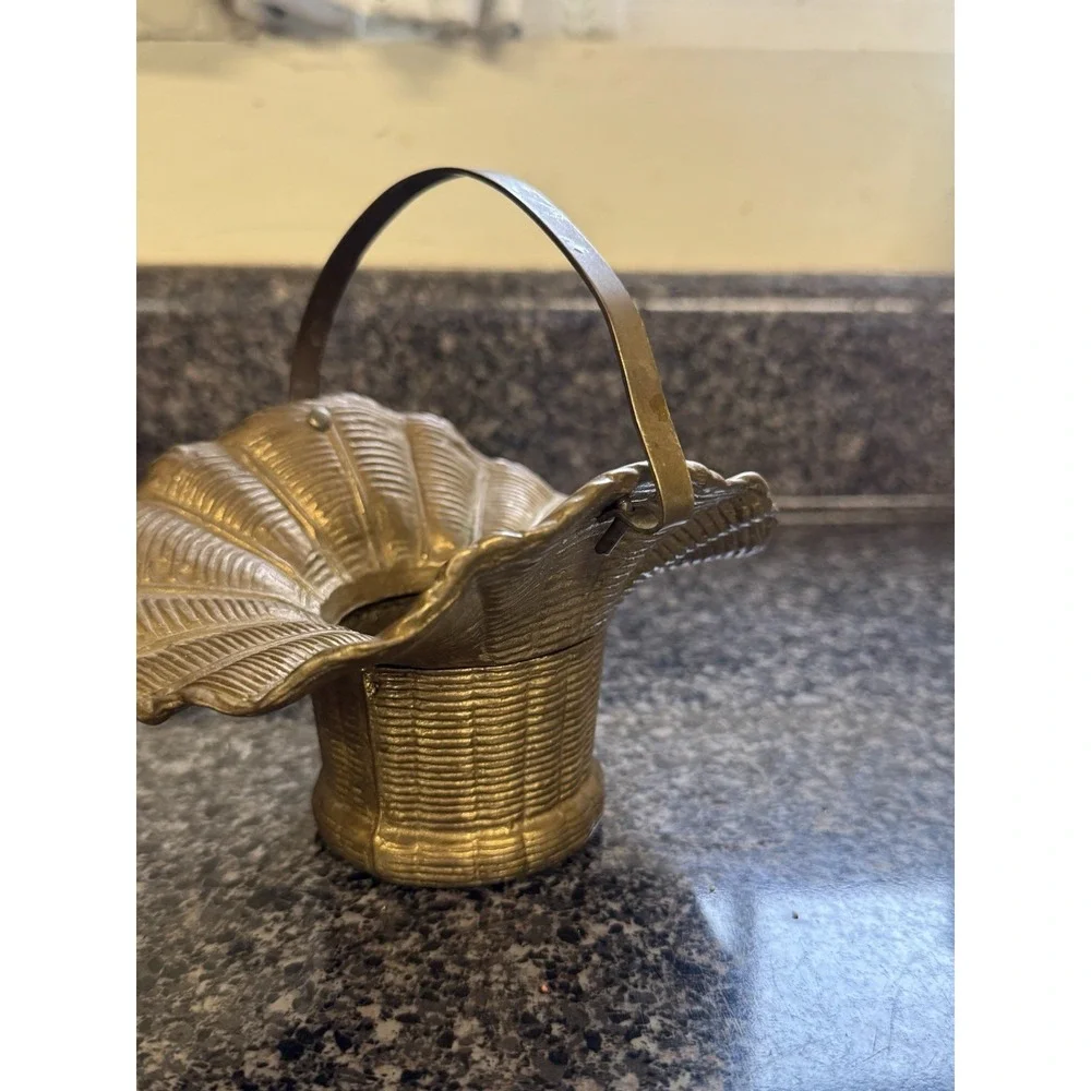 Vintage Brass‎ Basket with handle  Round Base